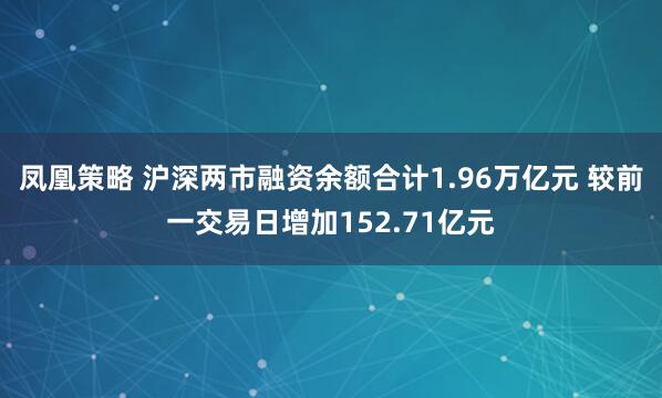 凤凰策略 沪深两市融资余额合计1.96万亿元 较前一交易日增加152.71亿元